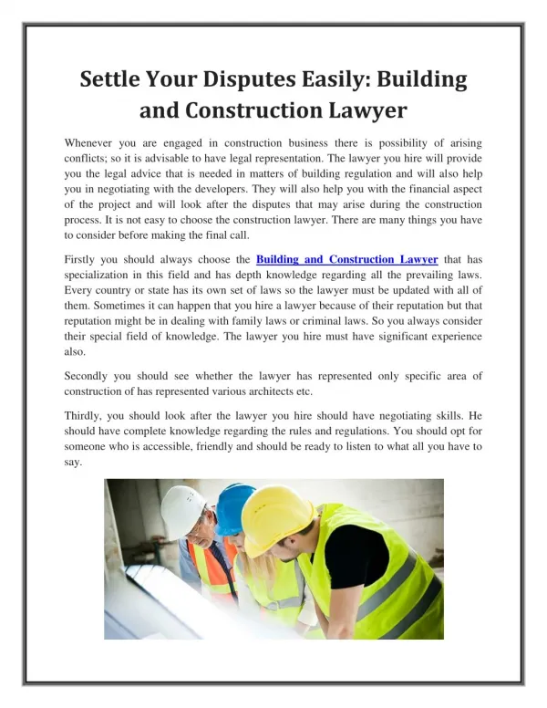 Settle Your Disputes Easily: Building and Construction Lawyer