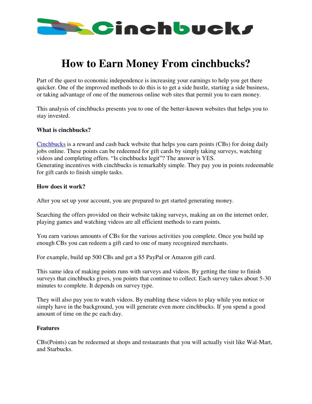 how to earn money from cinchbucks