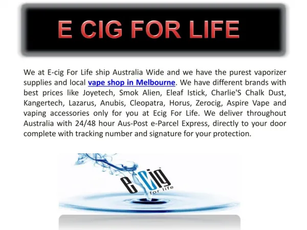 E-Cigarette And Best Vaporizer Store in Melbourne | eCigForLife