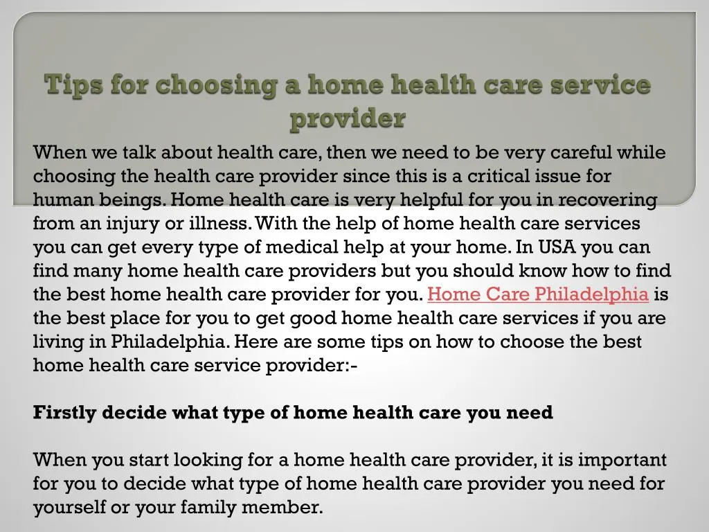 tips for choosing a home health care service provider