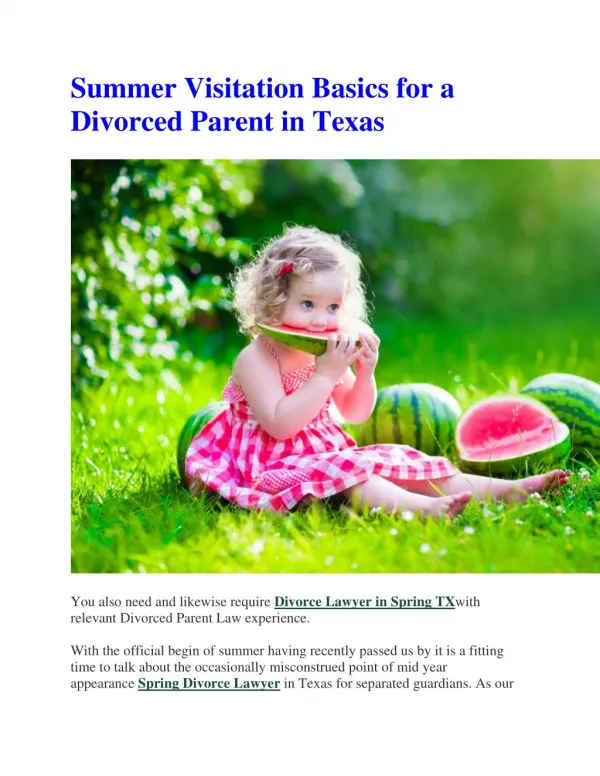 Summer Visitation Basics for a Divorced Parent in Texas