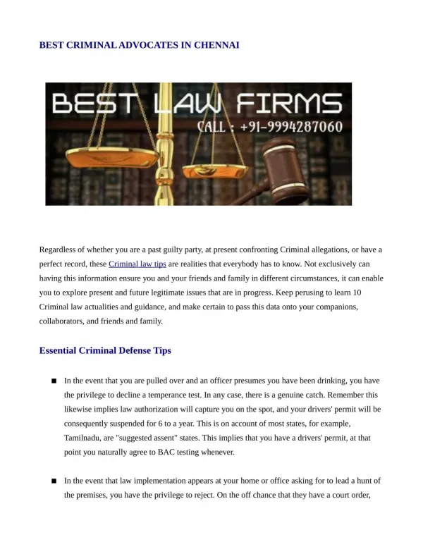 BEST CRIMINAL ADVOCATES IN CHENNAI