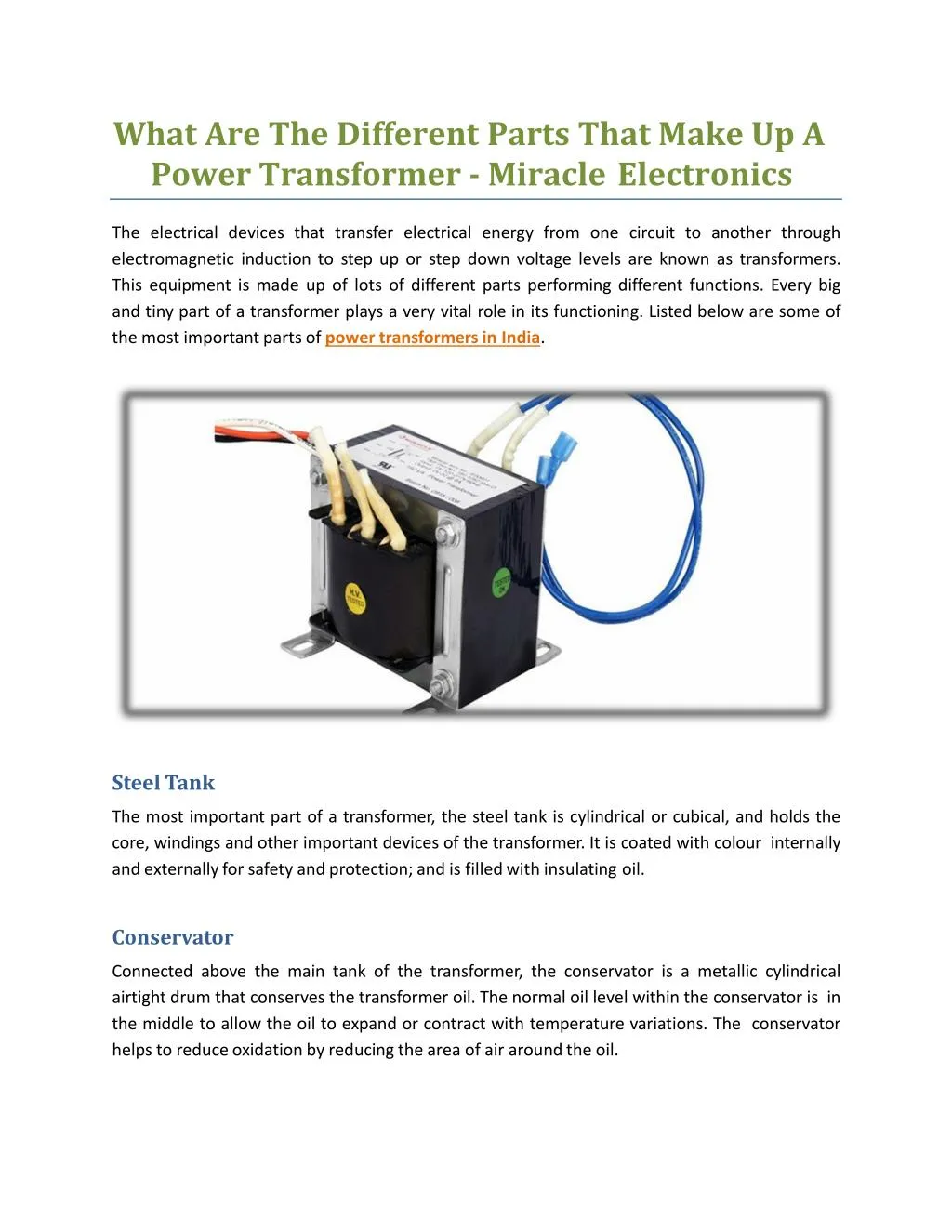 what are the different parts that make up a power transformer miracle electronics