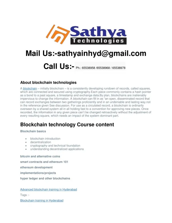 Block Chain Technology Training In Ameerpet