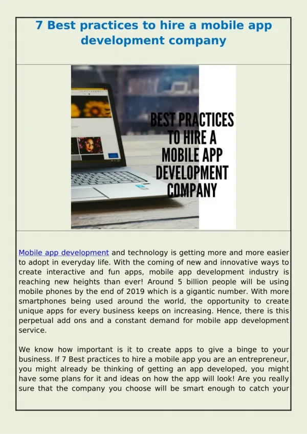 7 Best practices to hire a mobile app development company