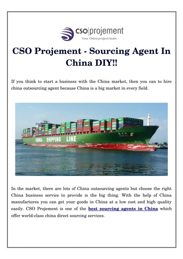 CSO Projement - Sourcing Agent In China DIY!!