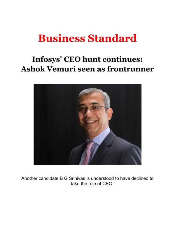 Infosys' CEO hunt continues: Ashok Vemuri seen as frontrunner