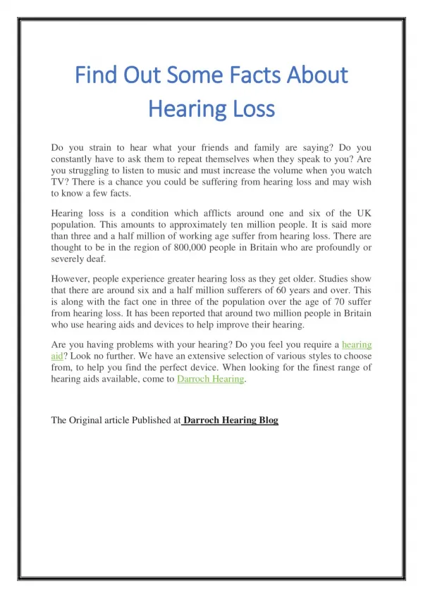 Find Out Some Facts About Hearing Loss