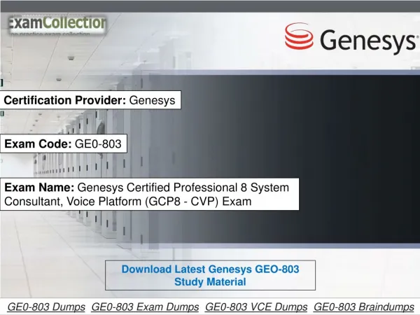 Download Examcollection GE0-803 Dumps