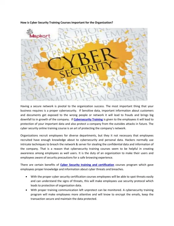 How is Cyber Security Training Courses Important for the Organization?