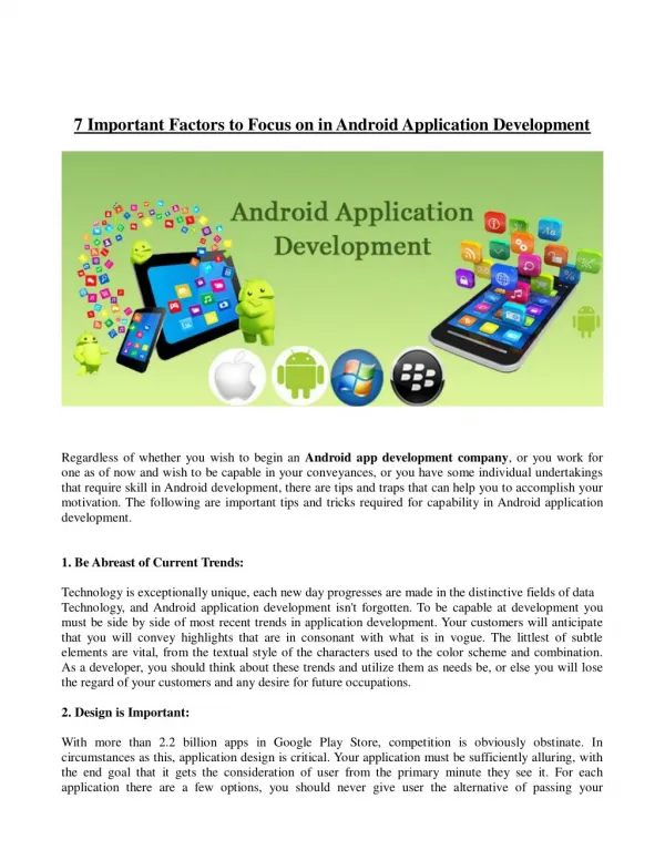 7 Important Factors to Focus on in Android Application Development