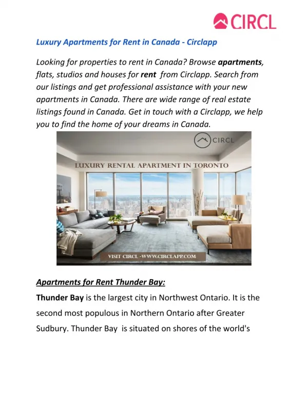 Luxury Apartments for Rent in Canada - Circlapp