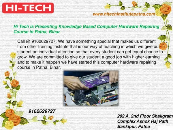 Hi Tech is Presenting Knowledge Based Computer Hardware Repairing Course in Patna, Bihar