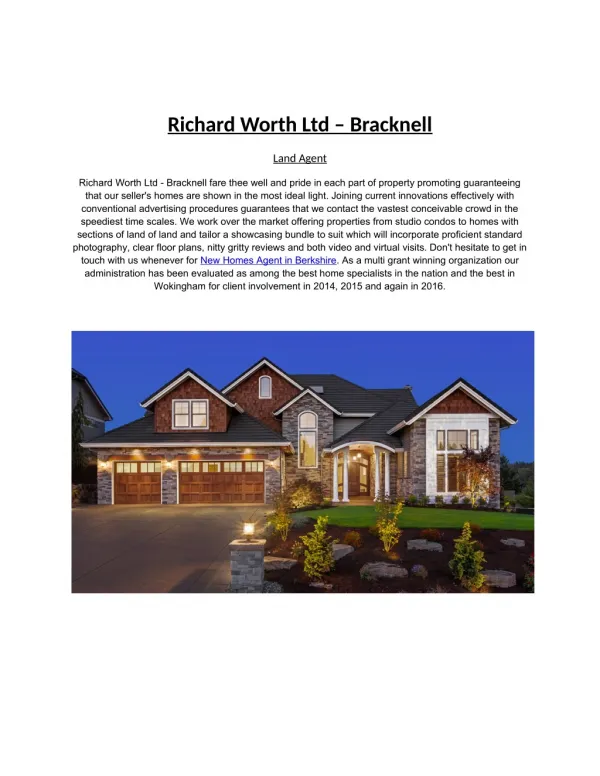 Richard Worth Ltd - Bracknell:- Contact us for New Homes Agent in Berkshire