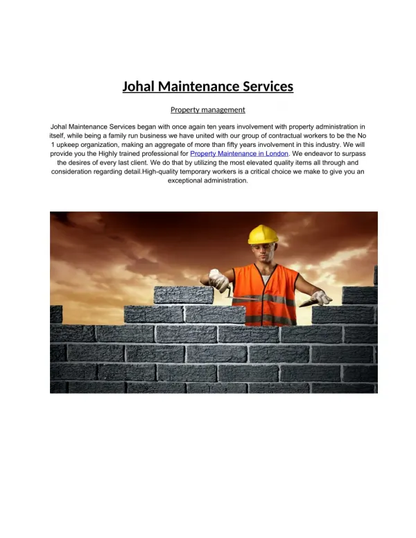 Johal Maintenance Services:- Highly trained professional for Property Maintenance