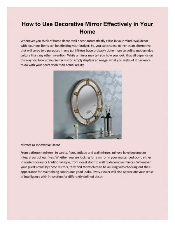 How to Use Decorative Mirror Effectively in Your Home