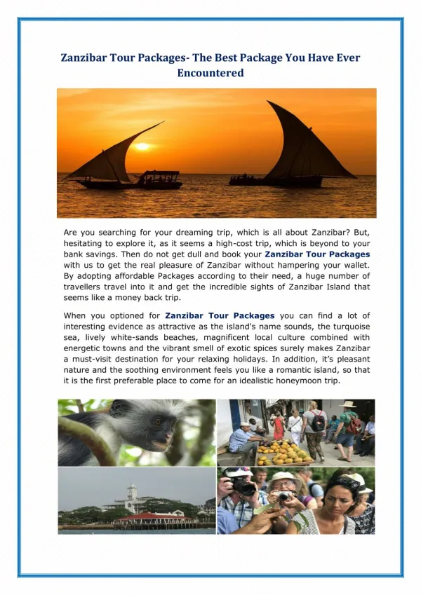 Zanzibar Tour Packages- The Best Package You Have Ever Encountered