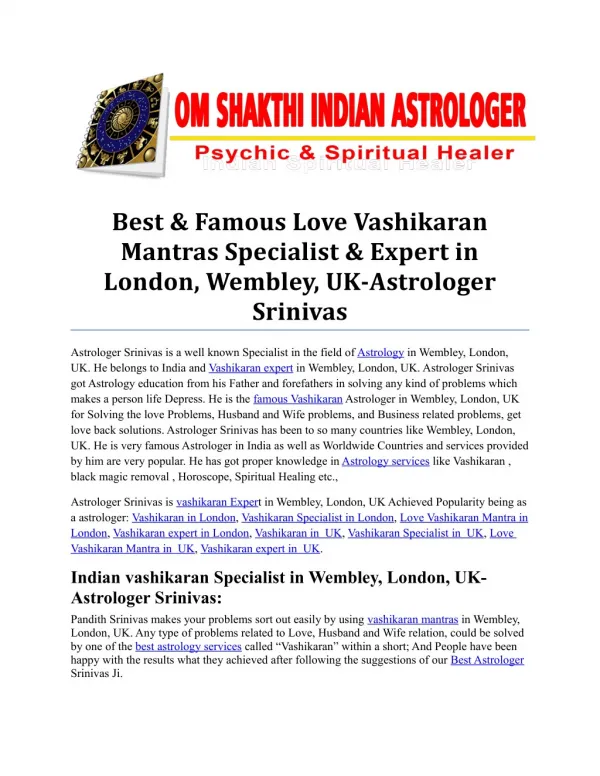 Best & Famous Love Vashikaran Mantras Specialist & Expert in London, Wembley, UK