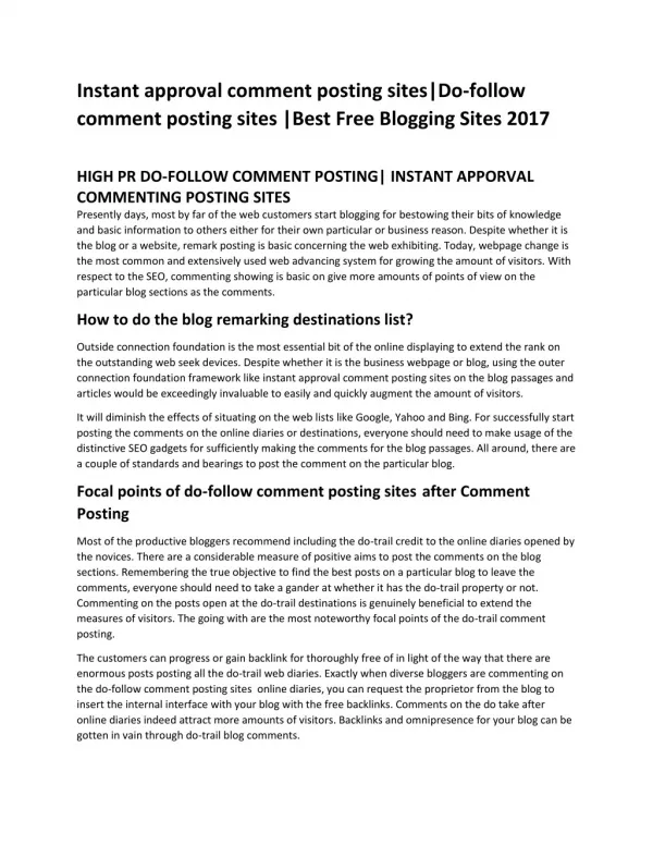 Best Free Blogging Sites 2017 Free Dofollow Blog Commenting Sites List