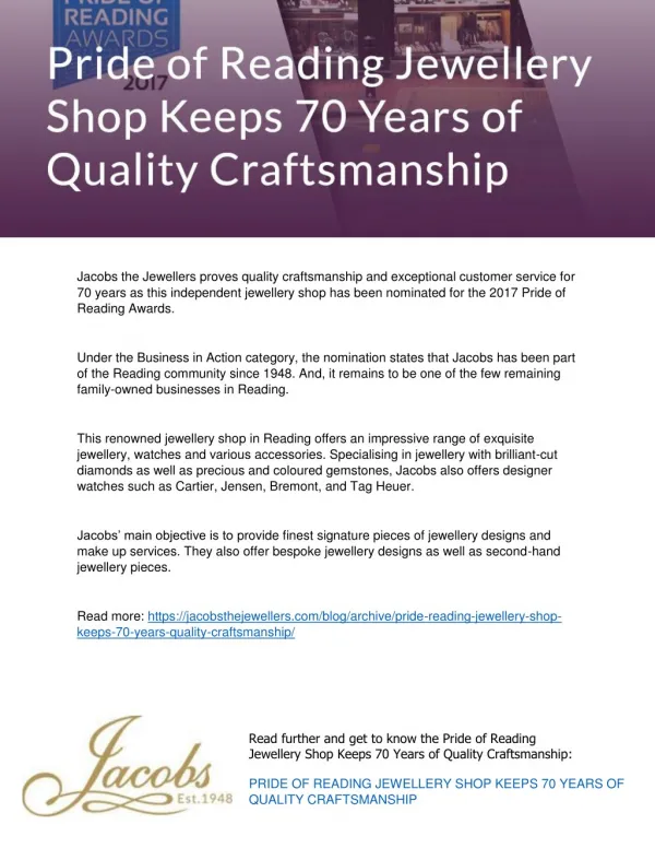 Pride of Reading Jewellery Shop Keeps 70 Years of Quality Craftsmanship