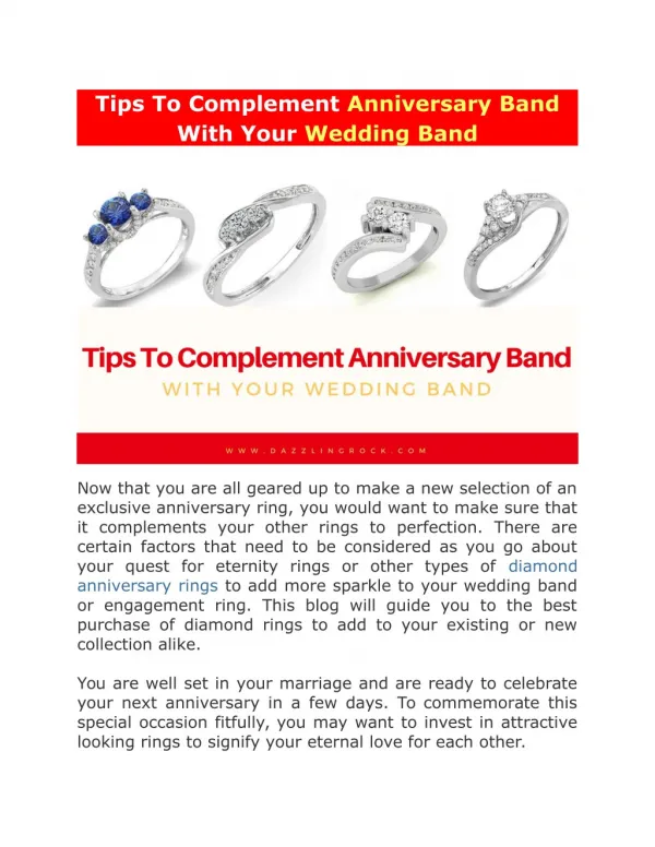 Tips To Complement Anniversary Band With Your Wedding Band
