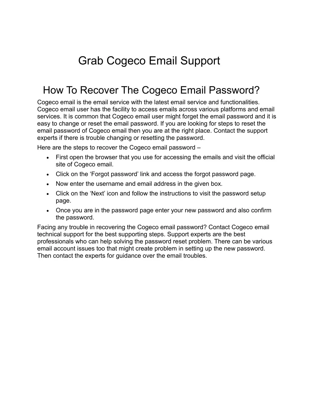 grab cogeco email support