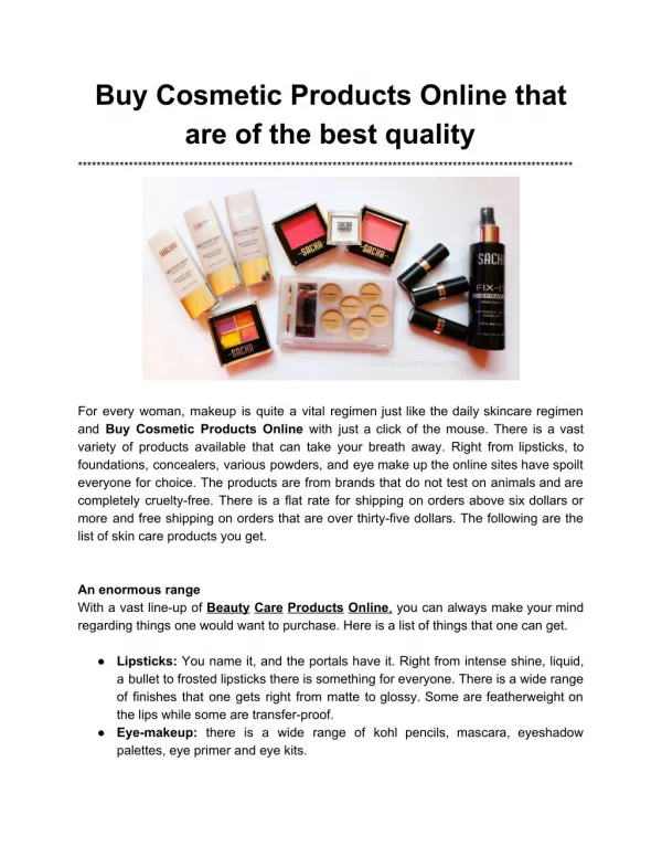 Buy Cosmetic Products Online that are of the best quality