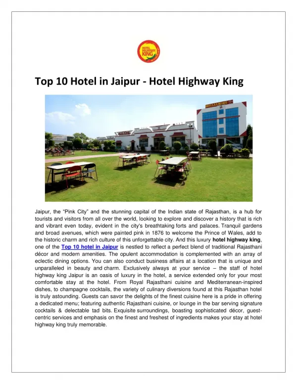 Top 10 Hotel in Jaipur - Hotel Highway King Jaipur