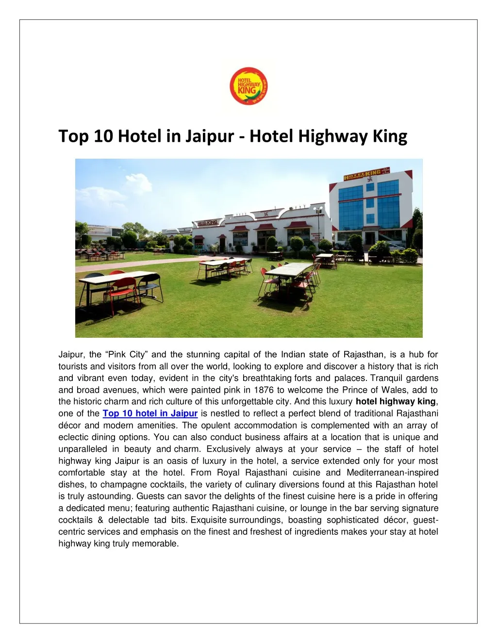 top 10 hotel in jaipur hotel highway king