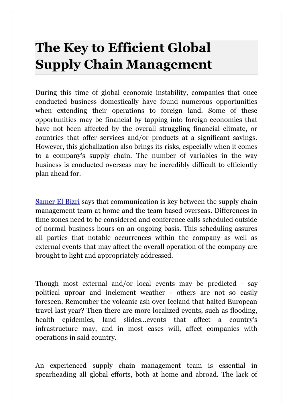 the key to efficient global supply chain