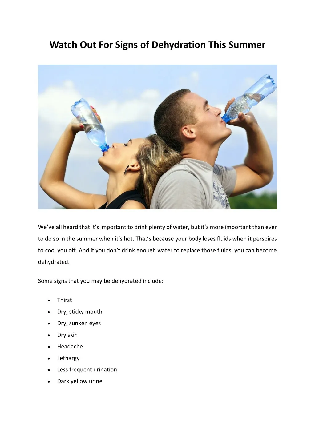 watch out for signs of dehydration this summer