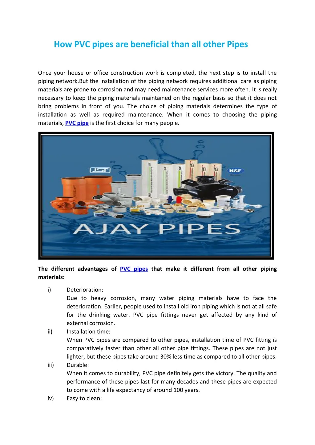 how pvc pipes are beneficial than all other pipes