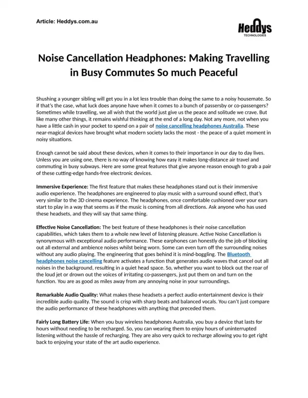 Noise Cancellation Headphones in Australia: Making Travelling in Busy Commutes So much Peaceful