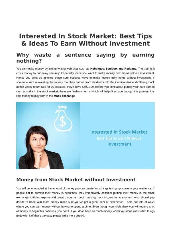 Make Money from home: Ideas to earn without investment by Stock Market