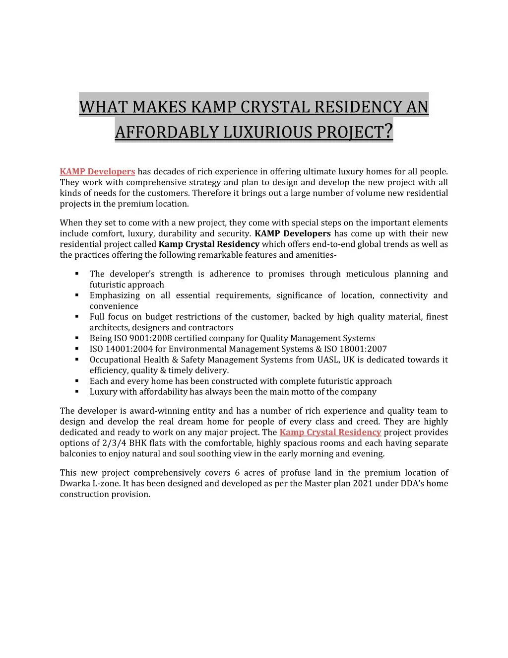 what makes kamp crystal residency an affordably