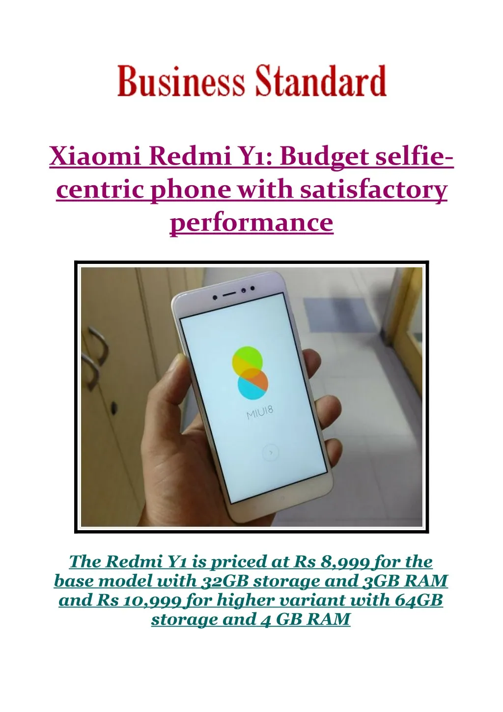 xiaomi redmi y1 budget selfie centric phone with