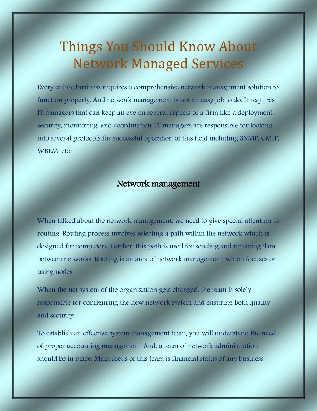 things you should know about network managed