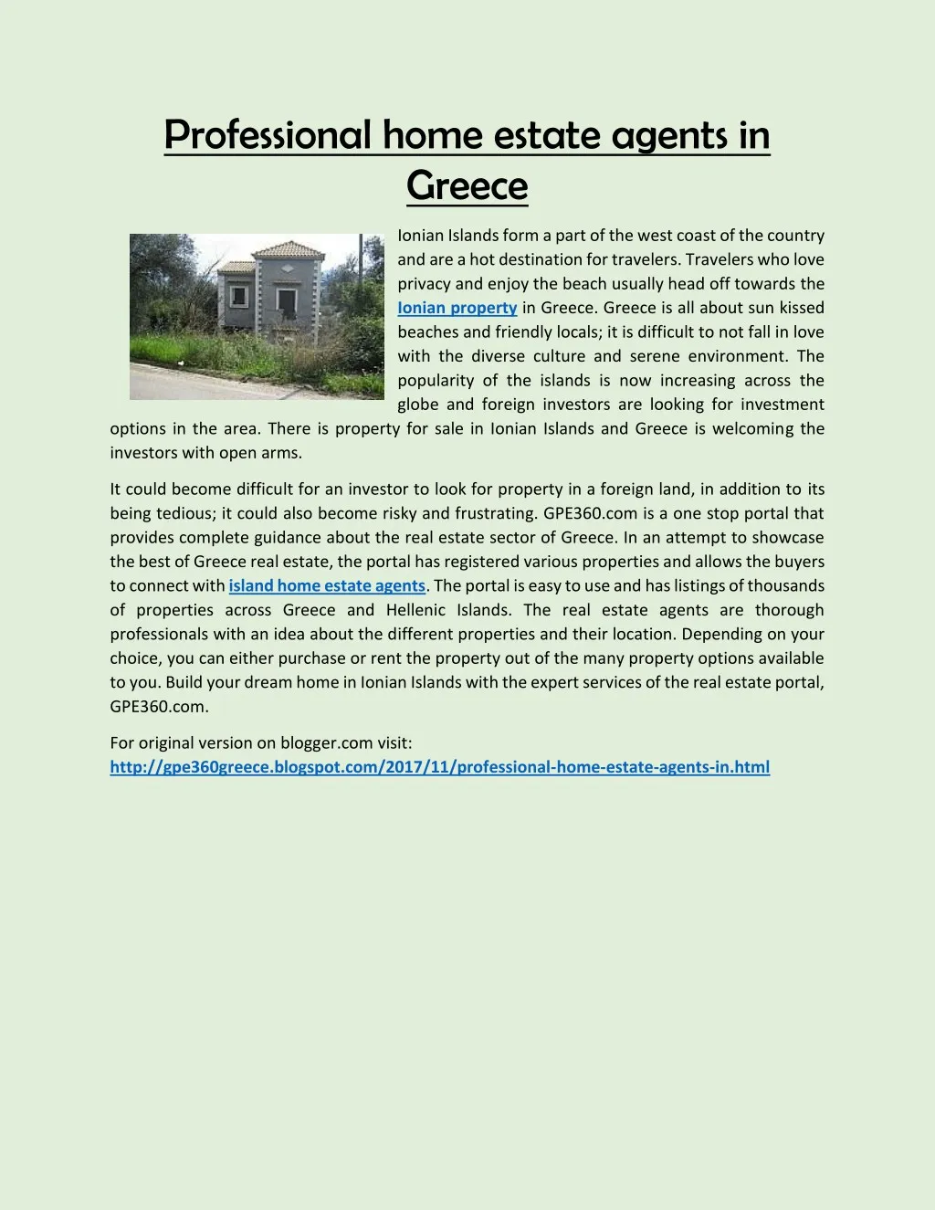 professional home estate agents in greece