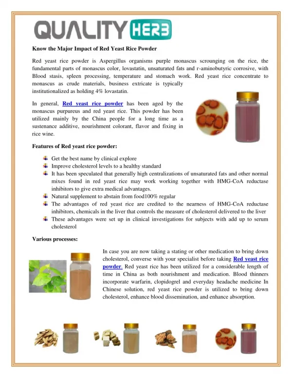 Know the Major Impact of Red Yeast Rice Powder