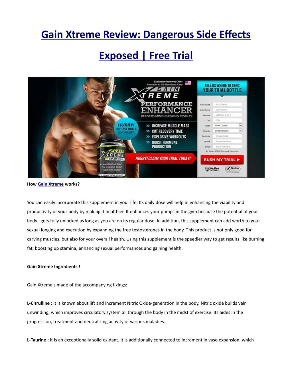 gain xtreme review dangerous side effects