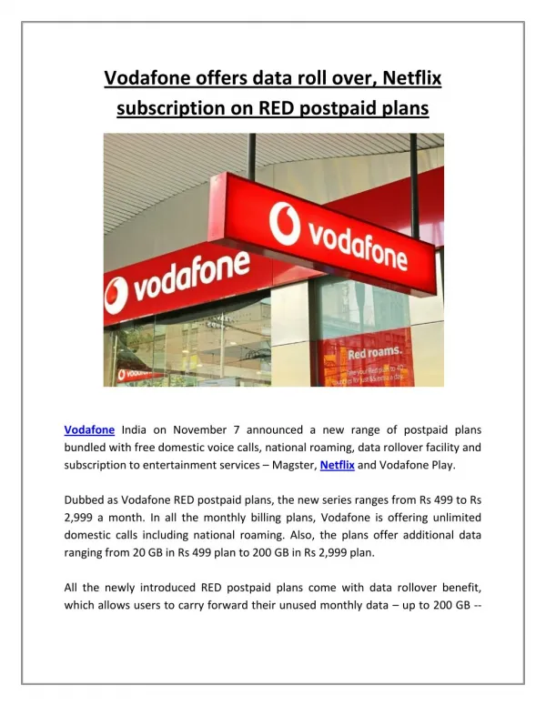 Vodafone offers data roll over, Netflix subscription on RED postpaid plans