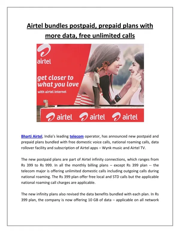 Airtel bundles postpaid, prepaid plans with more data, free unlimited calls
