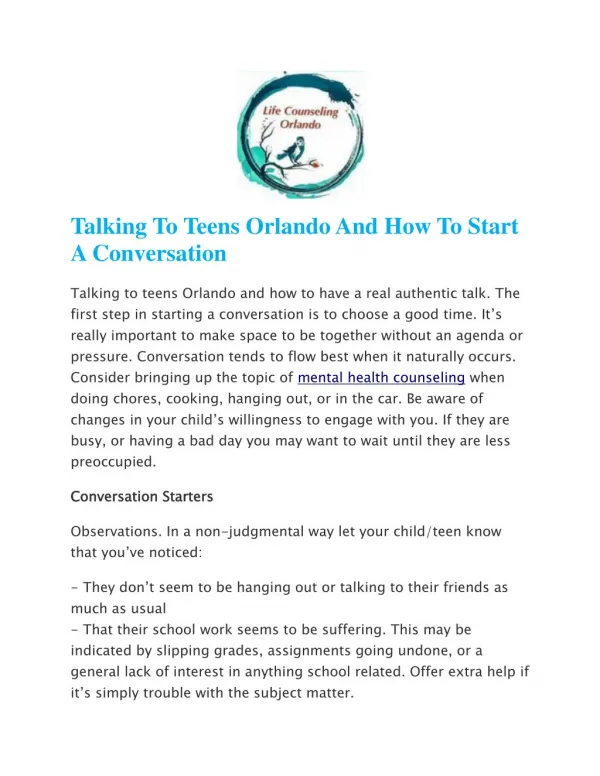 Talking To Teens Orlando And How To Start A Conversation