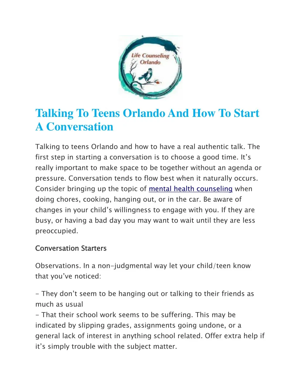 talking to teens orlando and how to start