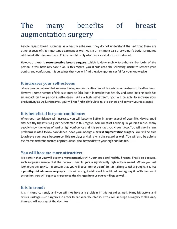 The many benefits of breast augmentation surgery