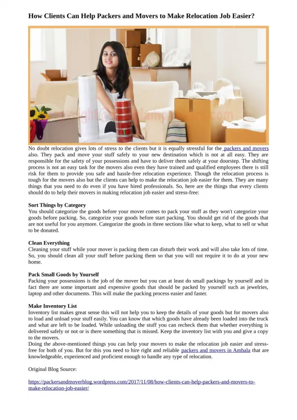 How Clients Can Help Packers and Movers to Make Relocation Job Easier?
