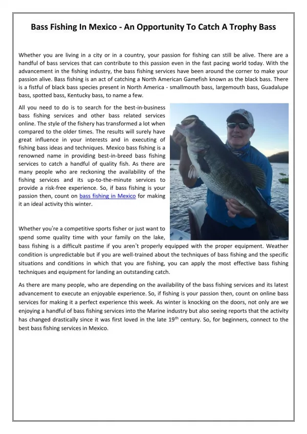 Bass Fishing In Mexico - An Opportunity To Catch A Trophy Bass