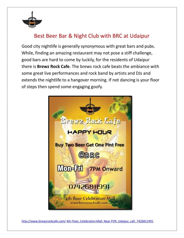 Best Beer Bar & Night Club with BRC at Udaipur