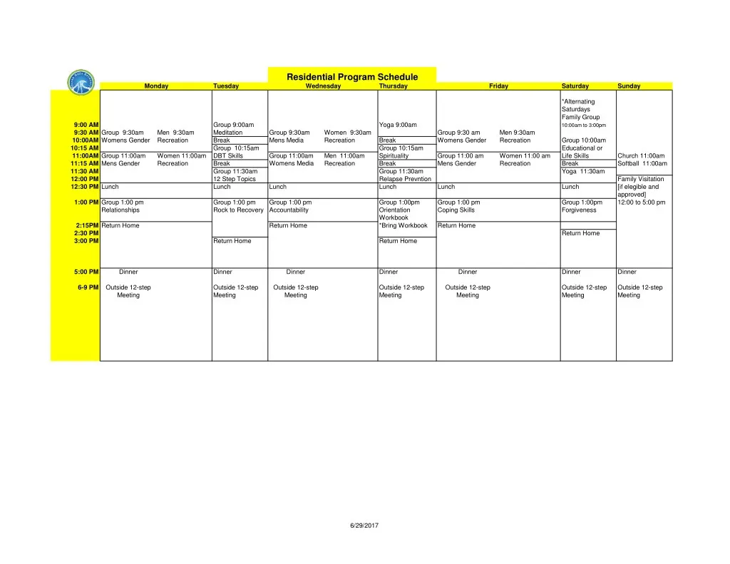 residential program schedule