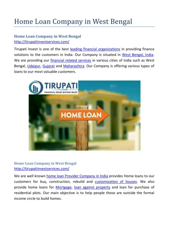 Home Loan Company in West Bengal